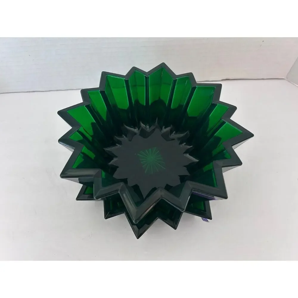Marquis by Waterford Crystal Star Green Tray 7” Candy Dish Bowl Tray Pair Set